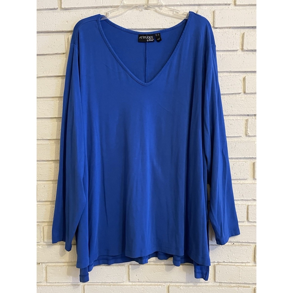 Attitudes by Renee Finespun Jersey Tunic Blue Size 3X Long Sleeve V-Neck